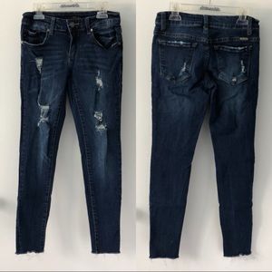 Kancan Dark wash distressed crop jeans